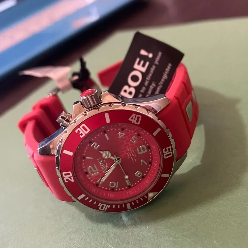 KYBOE silver watch silicone band 40 mm pale red color Unisex